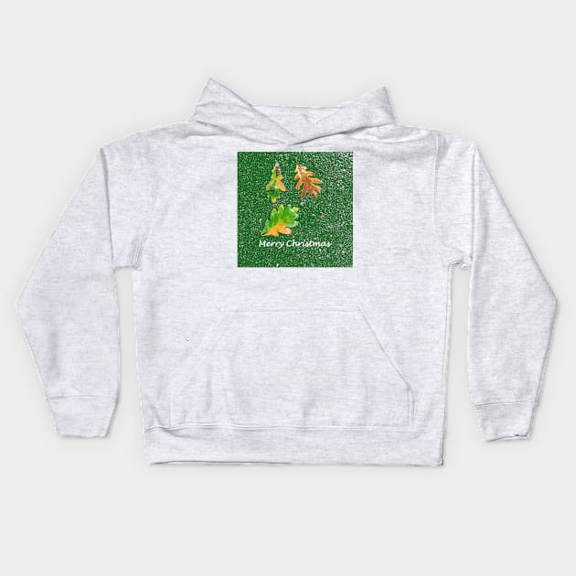 Merry Christmas: Leaves on Green Background Kids Hoodie by djrunnels